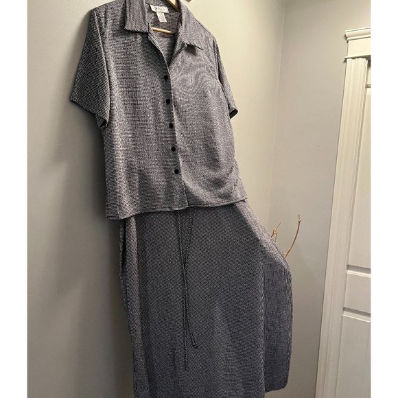 Nancy G: Vintage checkered 2 piece maxi summer dress/short sleeve shirt set - Picture 2 of 11